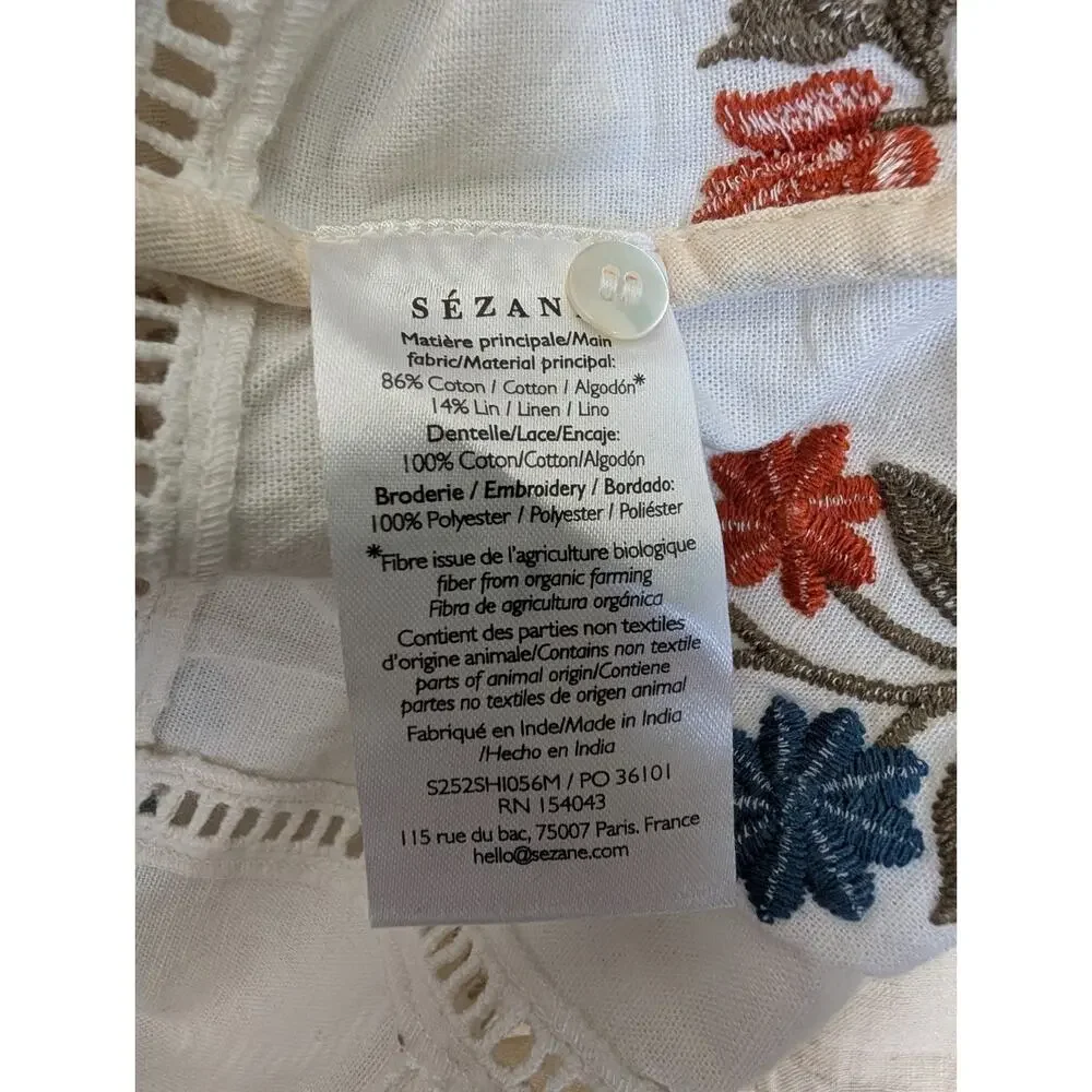 NWT Sézane x Baziszt Flaminette Shirt Women 2 34 White Floral Lace Trim - Picture 4 of 5
